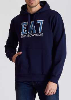 Синє худі EA7 Emporio Armani з логотипом, фото